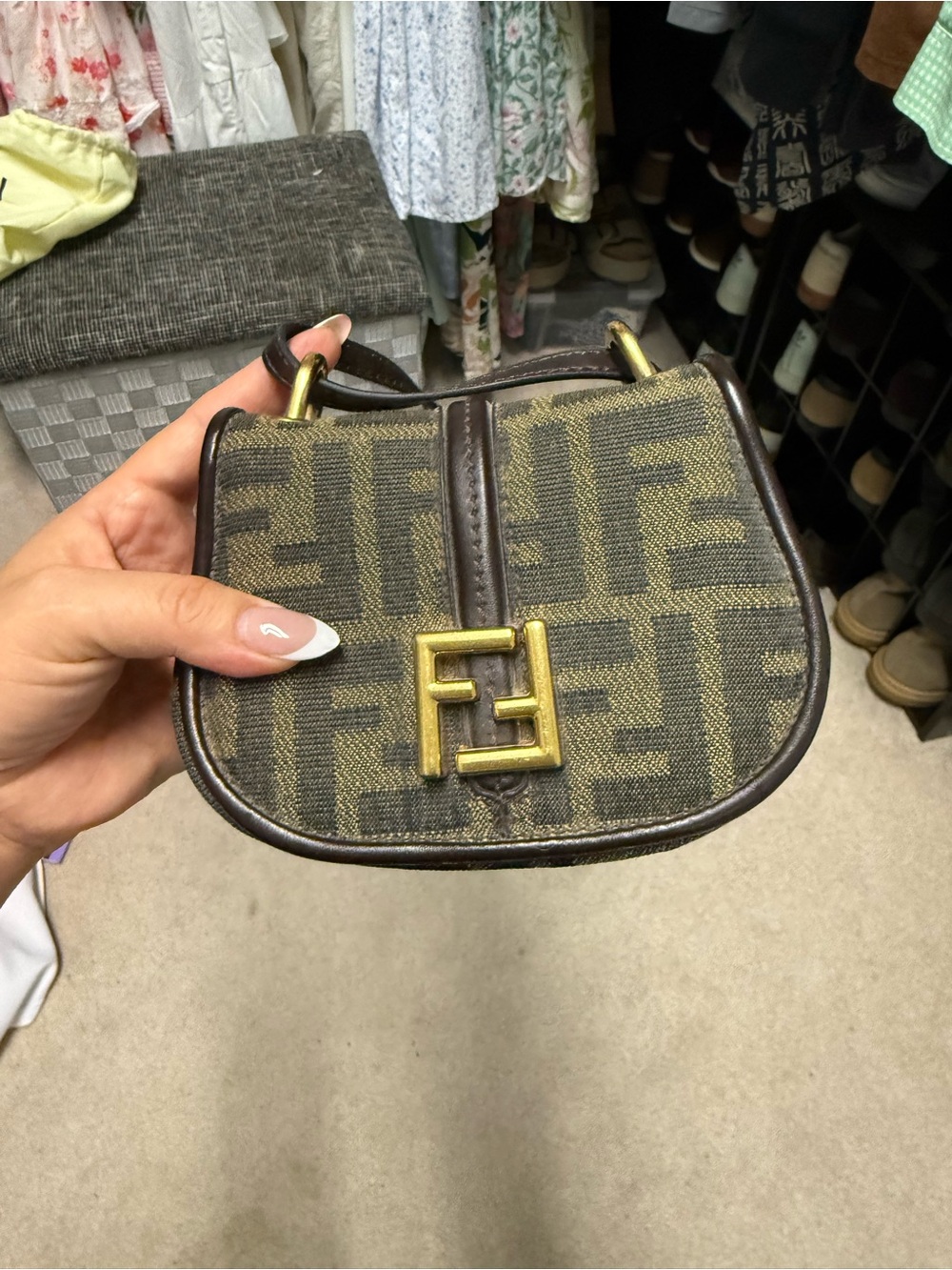 Fendi Brown & Gold Mini FF Saddle Bag